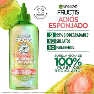 Garnier Fructis Adiós Esponjado Tratamiento Keratin Glow Water Antifrizz, 180ml 10X mas Suave, Brillo Efecto Espejo con Oleo de Argán y Keratina Liquida