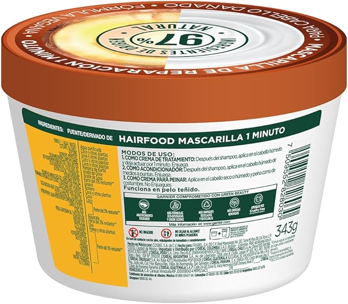 Garnier Fructis Hair Food Coco Mascarilla Reparación para cabello dañado, 350 ml.
