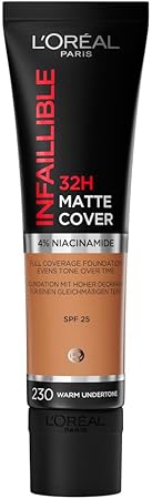 L’Oréal Paris, base de maquillaje de alta cobertura mate y larga duración, Infallible 32h Matte Cover