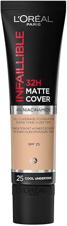 L’Oréal Paris, base de maquillaje de alta cobertura mate y larga duración, Infallible 32h Matte Cover