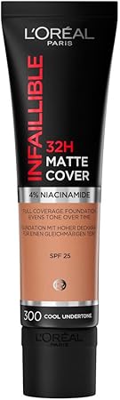 L’Oréal Paris, base de maquillaje de alta cobertura mate y larga duración, Infallible 32h Matte Cover