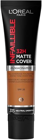 L’Oréal Paris, base de maquillaje de alta cobertura mate y larga duración, Infallible 32h Matte Cover