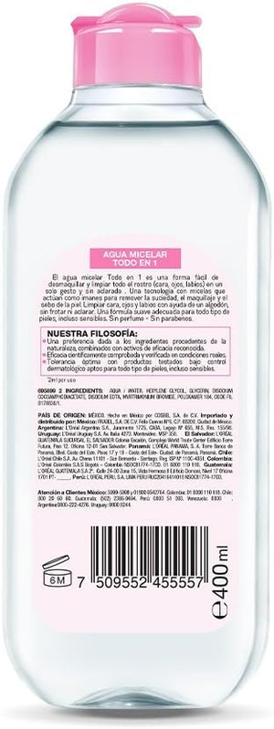Garnier Skin Active Agua micelar desmaquillante Todo-en-1, 400ml.