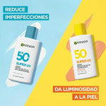 Garnier Super UV Protector Solar Facial Fluido Acabado Luminoso con Textura Invisible y Ligera, 40ml