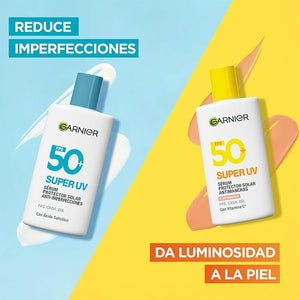 Garnier Super UV Protector Solar Facial Fluido Acabado Luminoso con Textura Invisible y Ligera, 40ml