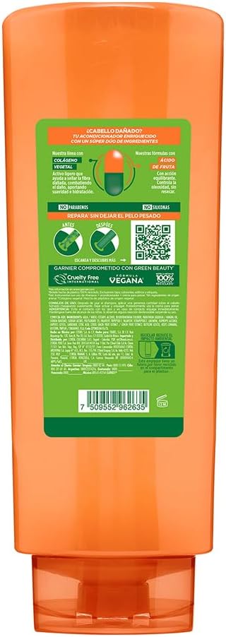Garnier Fructis Borrador de Daño Control Grasa Acondicionador 650ml para Cabello Dañado y Raíces Grasas
