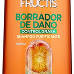 Garnier Fructis Borrador de Daño Control Grasa Shampoo 650ml para Cabello Dañado y Raíces Grasas