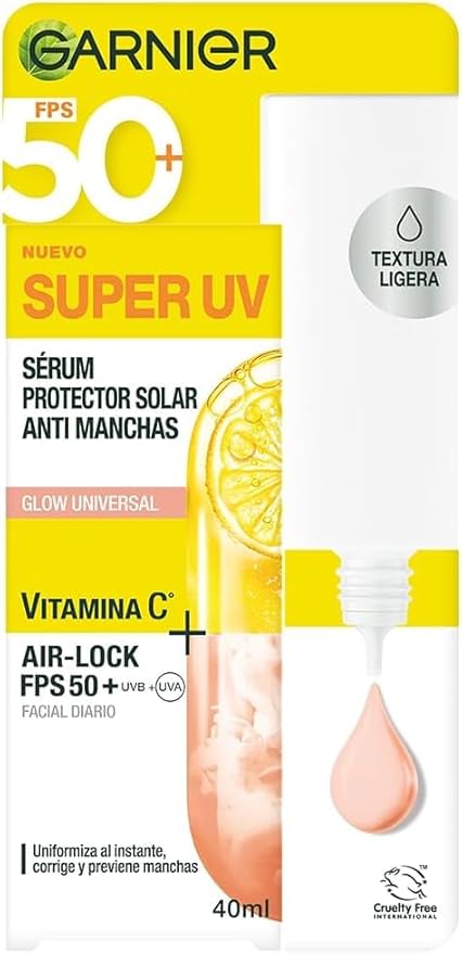 Garnier Super UV Protector Solar Facial Fluido Acabado Luminoso con Textura Invisible y Ligera, 40ml