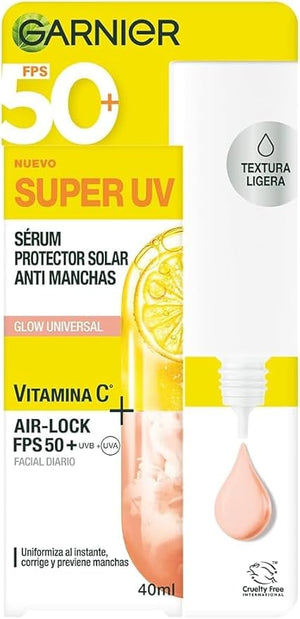 Garnier Super UV Protector Solar Facial Fluido Acabado Luminoso con Textura Invisible y Ligera, 40ml
