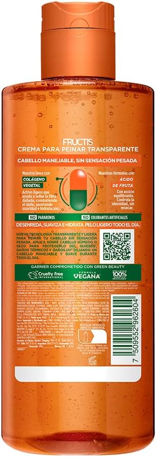 Garnier Fructis Borrador de Daño Control Grasa Crema Transparente 10 en 1, para Cabello Dañado y Raices Grasas 300ml