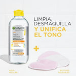 Garnier Express Aclara Agua micelar desmaquillante con Vitamina C Tono Uniforme, 400ml.