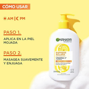 Garnier Skin Active Express Aclara Vitamina C Gel Limpiador Facial, Crema Hidratante 250ml