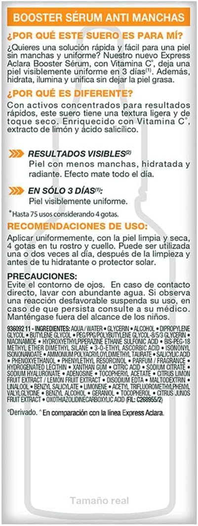 Garnier Express Aclara Sérum facial Anti manchas con Vitamina C, 30ml.
