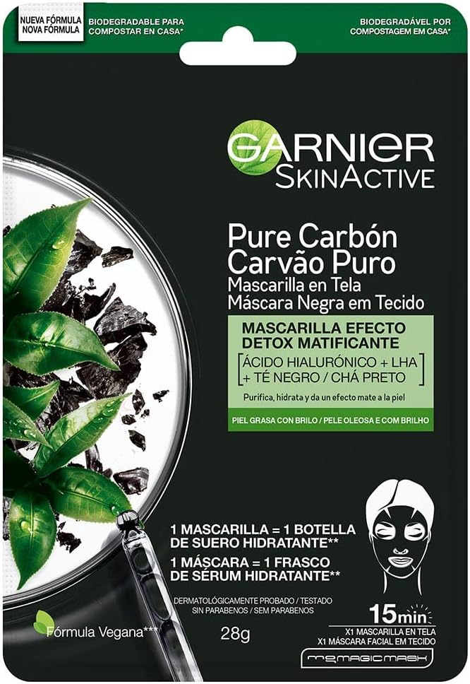 Garnier Skin Naturals Face Mascarilla facial en tela para piel grasa con carbon