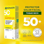 Garnier Super UV Protector Solar Facial Toque Seco Efecto Mate con Vitamina C, Textura Ligera Gel Crema Hidratante, 40ml