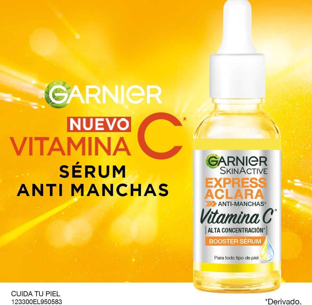 Garnier Express Aclara Sérum facial Anti manchas con Vitamina C, 30ml.