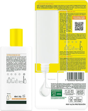 Garnier Super UV Protector Solar Facial Fluido Anti Oleosidad con Vitamina C, con Textura Invisible y Ligera, 40ml