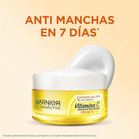 Garnier Skin Active Face Express Aclara Crema hidratante, tono uniforme con FPS30, 50 ml