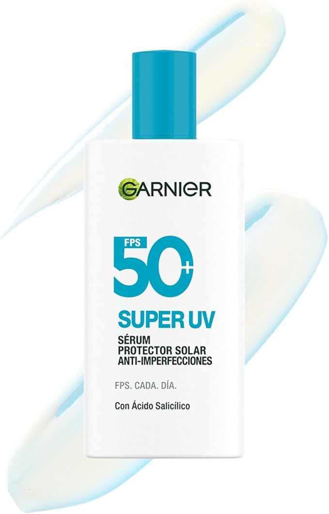 Garnier Super UV Protector Solar Facial Fluido Anti Imperfecciones con Acido Salicilico, Textura Invisible y Ligera, 40ml