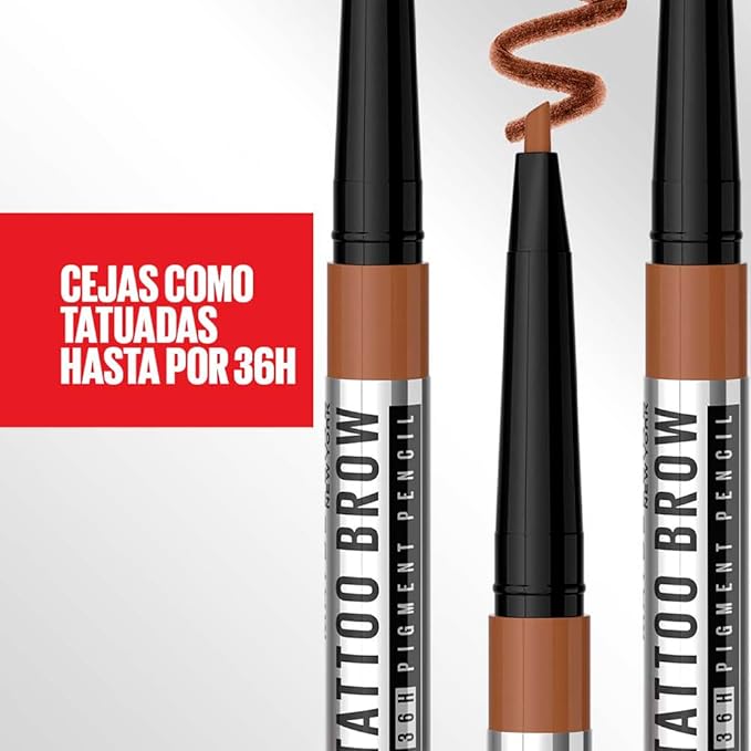 Conoce Tattoo Brow Lift tono Dark Brown De Maybelline New YorkEl delineador de cejas en barra para estilizarla y rellenarla, que no se transfiere ni se corre