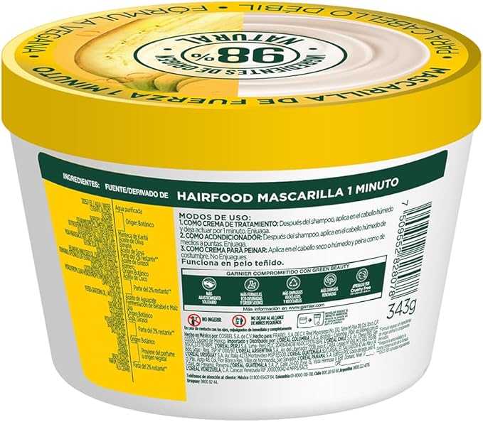 Garnier Fructis Hair Food Banana Mascarilla Fuerza para cabello débil, 350 ml.