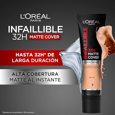 L’Oréal Paris, base de maquillaje de alta cobertura mate y larga duración, Infallible 32h Matte Cover