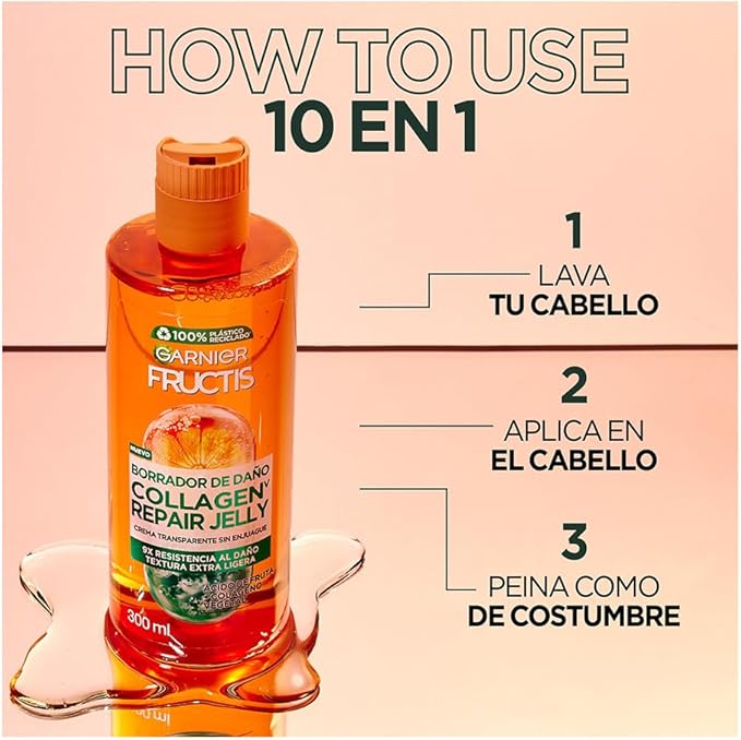 GARNIER Kit Rutina 3 packs Fructis Borrador de Daño y control Grasa: Shampoo 650ml + Acondicionador 650ml + Crema para peinar 300ml