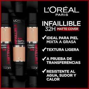 L’Oréal Paris, base de maquillaje de alta cobertura mate y larga duración, Infallible 32h Matte Cover