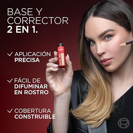 L'Oréal Paris Infallible Skin Ink Base de maquillaje y corrector 2 en 1 de larga duración y resistente a transferencias