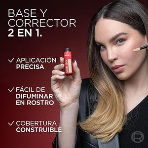 L'Oréal Paris Infallible Skin Ink Base de maquillaje y corrector 2 en 1 de larga duración y resistente a transferencias