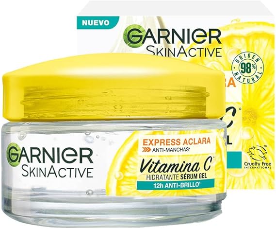 Garnier Express Aclara Gel crema hidratante con Vitamina C anti-brillo, 50ml.