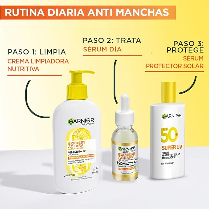 Garnier Skin Active Express Aclara Vitamina C Gel Limpiador Facial, Crema Hidratante 250ml