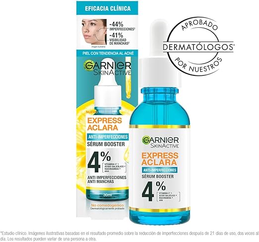 Garnier Express Aclara Sérum Anti-imperfecciones con Ácido Salicílico y Vitamina C, 30ml.