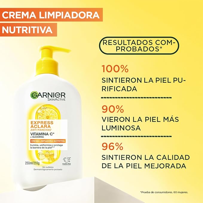 Garnier Skin Active Express Aclara Vitamina C Gel Limpiador Facial, Crema Hidratante 250ml
