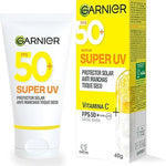 Garnier Super UV Protector Solar Facial Toque Seco Efecto Mate con Vitamina C, Textura Ligera Gel Crema Hidratante, 40ml
