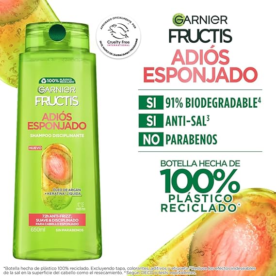 Garnier Fructis Adiós Esponjado Shampoo Disciplinante Antifrizz 650 ml