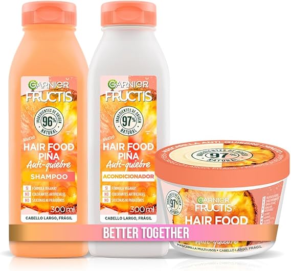 Kit Garnier Fructis Hair Food Piña Rutina Completa Anti-quiebre, Shampoo 300ml, Acondicionador 300ml y Mascarilla 350ml, 3 piezas