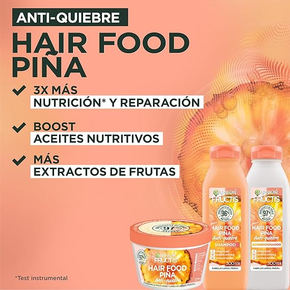 Kit Garnier Fructis Hair Food Piña Rutina Completa Anti-quiebre, Shampoo 300ml, Acondicionador 300ml y Mascarilla 350ml, 3 piezas