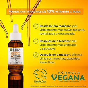 Garnier Express Aclara Serum Noche Antimanchas con 10% Vitamina C Pura para una Piel Radiante, reduce las Manchas durante la Noche, 30ml