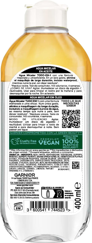 Garnier Skin Active Agua micelar desmaquillante bifásica, 400ml.