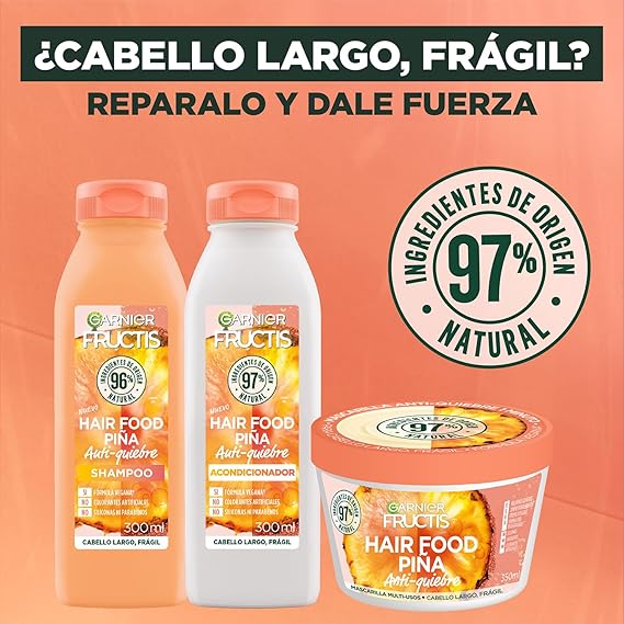 Kit Garnier Fructis Hair Food Piña Rutina Completa Anti-quiebre, Shampoo 300ml, Acondicionador 300ml y Mascarilla 350ml, 3 piezas