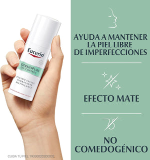 Eucerin Fluido Facial Hidratante Matificante para piel grasa, 50 ml