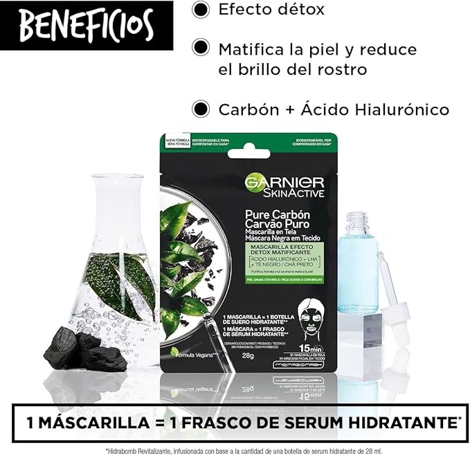 Garnier Skin Naturals Face Mascarilla facial en tela para piel grasa con carbon