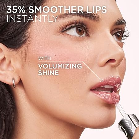L'Oréal Paris, Plump Ambition lip oil para labios glossy, brillo labial voluminizador con ácido hialurónico