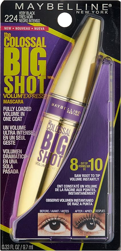 Maybelline Mascara para Pestanas Lavable, The Colossal Big Shot, Very Black, 9.7 ml