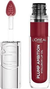 L'Oréal Paris, Plump Ambition lip oil para labios glossy, brillo labial voluminizador con ácido hialurónico