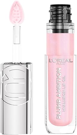 L'Oréal Paris, Plump Ambition lip oil para labios glossy, brillo labial voluminizador con ácido hialurónico