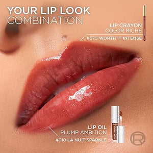 L'Oréal Paris, Plump Ambition lip oil para labios glossy, brillo labial voluminizador con ácido hialurónico