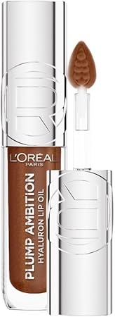 L'Oréal Paris, Plump Ambition lip oil para labios glossy, brillo labial voluminizador con ácido hialurónico