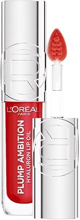 L'Oréal Paris, Plump Ambition lip oil para labios glossy, brillo labial voluminizador con ácido hialurónico